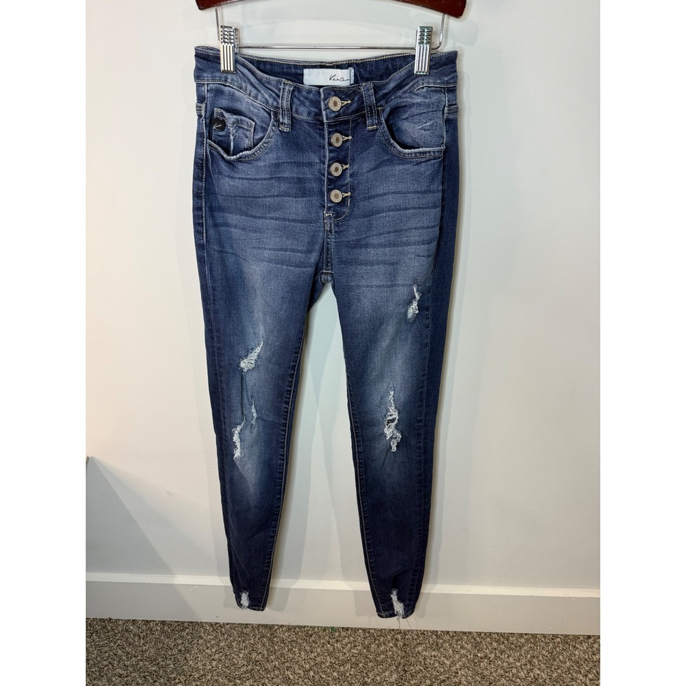 KanCan Womens Distressed Skinny Jeans Dark Wash Button Fly Size 3/25